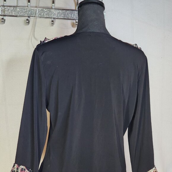 Jaipur Y2K Black Maroon Black Tan Animal Print Ruffle Neck Sequin LS Top Size XL - Picture 13 of 16